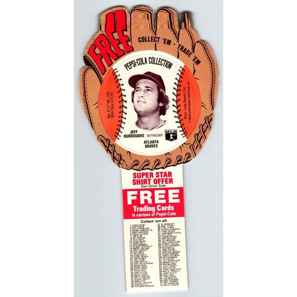 Pepsi-Cola Baseball Trading Card 1977 Jeff Burroughs Atlanta Braves MLB Trade - Picture 1 of 2